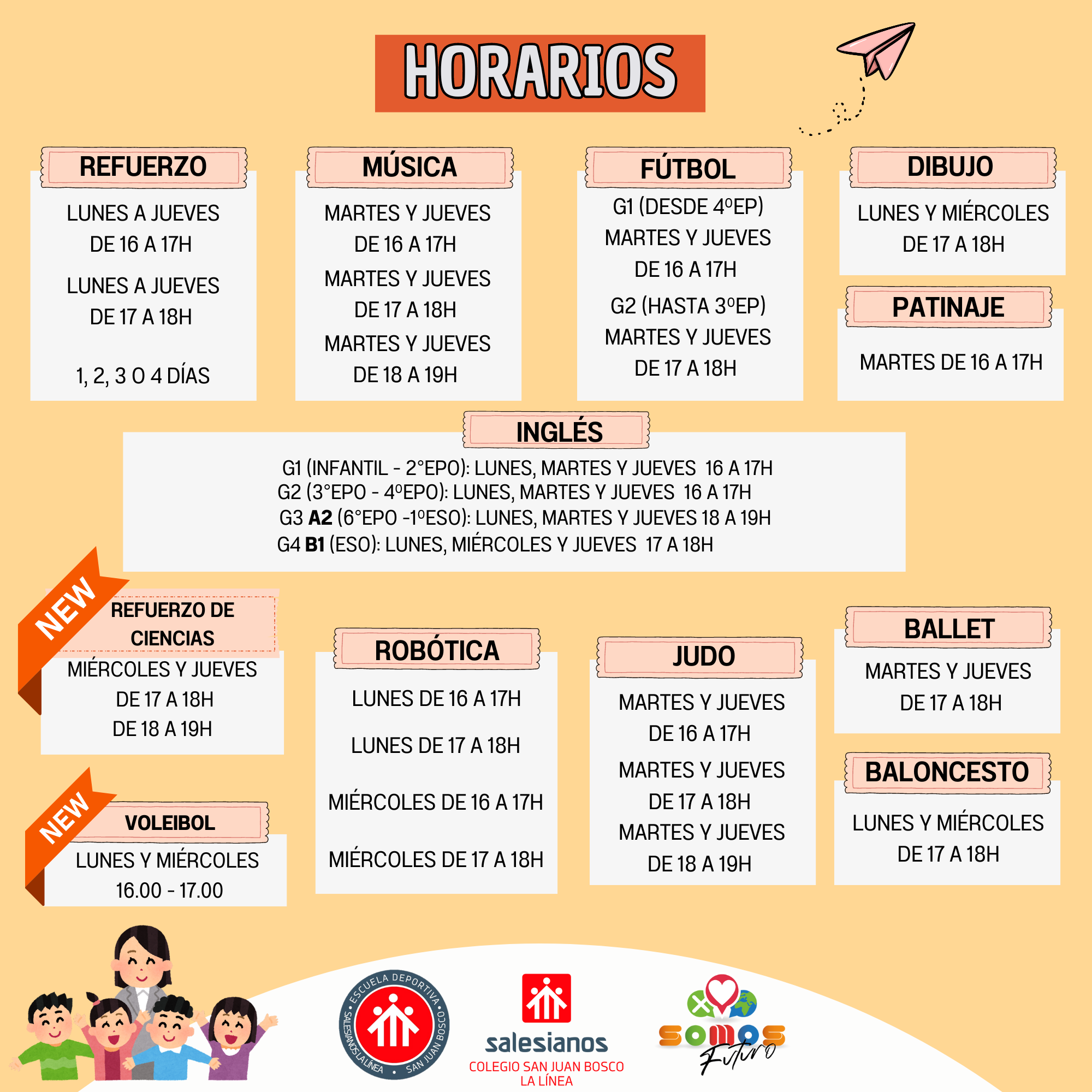 Horarios actividades tarde