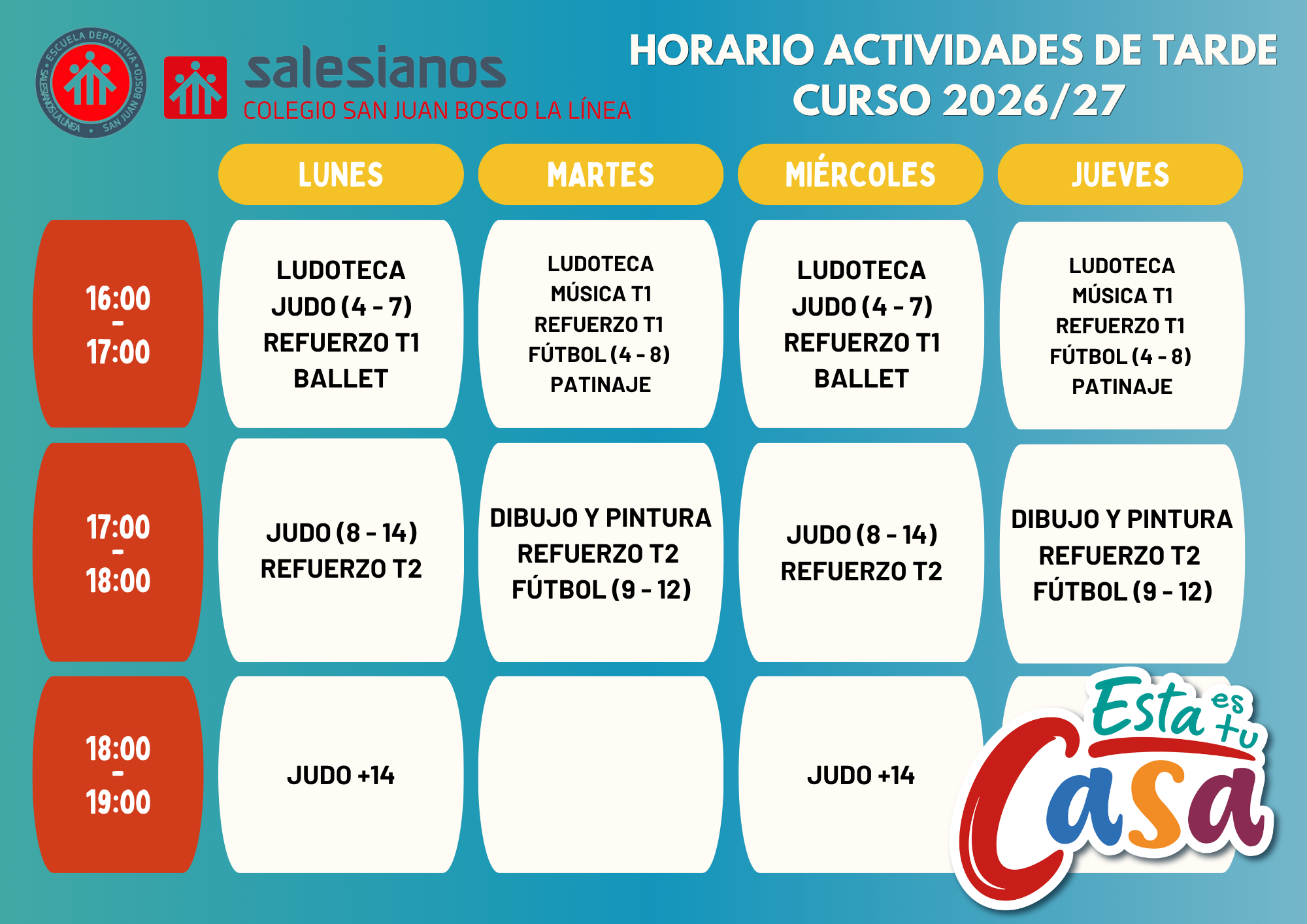 Horarios actividades tarde